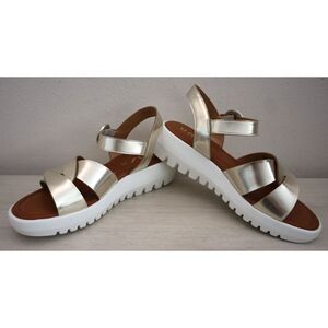 Unisa Women's Sz 10M Gold Frencia Adjustable Strap Footbed Wedge Sandals